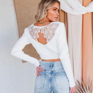 Vici Terrance Contrast Lace Knit Crop Top